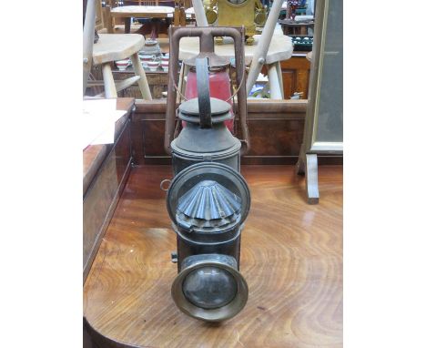 TWO CARRIAGE STYLE LAMPS AND TILLY LAMP 