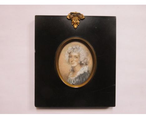 EBONISED OVAL MINIATURE PORTRAIT OF A LADY