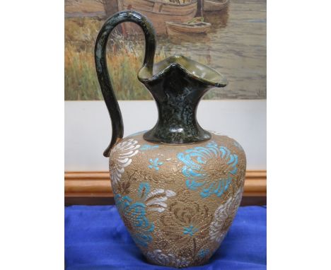 DOULTON LAMBETH FLORAL DECORATED CERAMIC JUG, APPROXIMATELY 22cm HIGH 