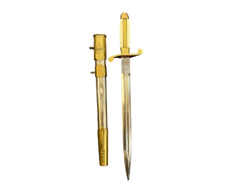 Bulgarian Communist Army officers' dress dagger with ivorine and brass hilt, rampant lion and sunburst decoration to chape, p