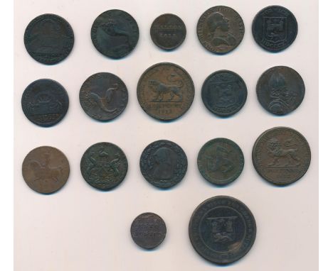 Collection of late 18th and early 19th century copper tokens, generally fair to fine, with twopence token 1811-1815 Norwich R