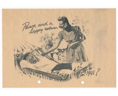 ‘Peace and a happy return.. in 1945?’ (12.1944) Second World War airborne German Propaganda leaflet, double sided leaflet, a 