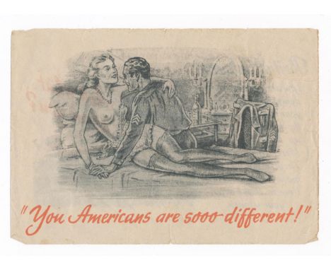 “You Americans are sooo different!” Second World War airborne German Propaganda erotic leaflet, leaflet depicting an American