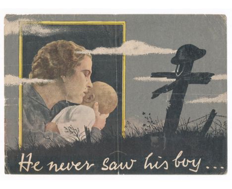 ‘He never saw his boy…’ Second World War&nbsp; airborne German Propaganda leaflet, front depicts a mother with baby boy next 