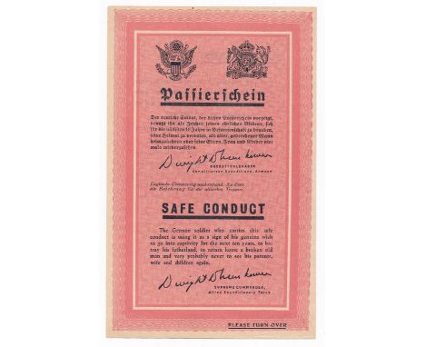 ‘Safe Conduct’ Second World War D-day Safe Conduct German response ‘Safe Conduct’ leaflet, a rare leaflet dropped over allied