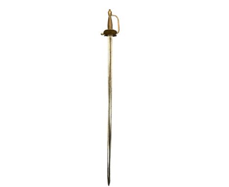 1796 Pattern Infantry Officer’s sword, single-edged undecorated blade, regulation copper gilt hilt with shell guard and D-sha