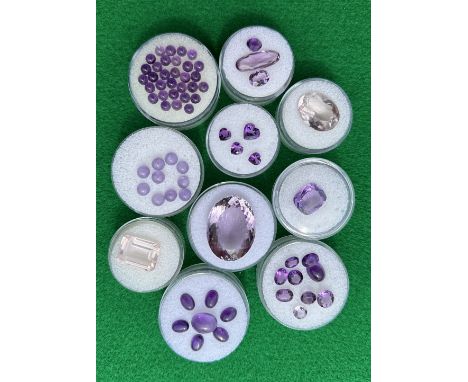 A number of unmounted loose amethyst gemstones. Largest stone 31.5ct.Please see sale description/information for conditions o