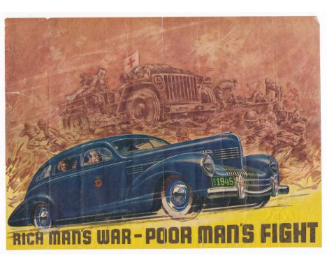 ‘Rich Man’s War – Poor Man’s Fight’ (1945) Second World War airborne German Propaganda leaflet, front depicts an American fan