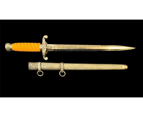 German Third Reich army officers dagger, no maker mark to steel blade, zinc alloy crossguard and pommel, held in steel pebble