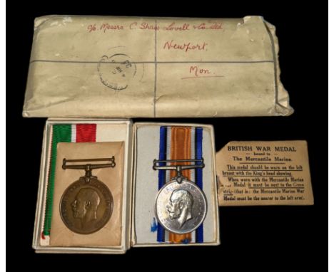 First World War (WWI) medal pair to include; British War Medal inscribed to ‘Leslie D. Graham’ and Mercantile Marine Medal Fo