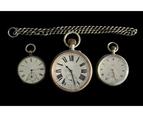 Pocket watches (3), with Goliath open face packet watch, white enamel dial with Roman numerals, plain case marked "Argentan 2