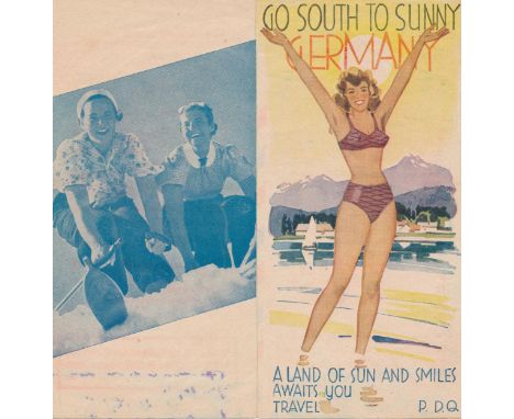 ‘Go South to Sunny Germany’ Second World War airborne German Propaganda travel brochure leaflet, front depicts a bikini clad 