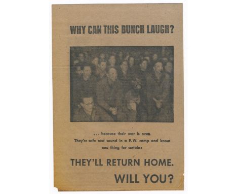 ‘Why Can This Bunch Laugh?’ (1944) Battle of The Bulge, Second World War airborne German&nbsp; Propaganda leaflet, front depi