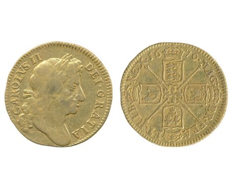 Charles II 1679 guinea, fourth laur. bust r., rev. crowned cruciform shields, sceptres in angles (S.3344), good fine.