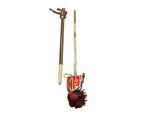 Wilkinson Sword Highland Infantry Officer’s Basket-Hilted broadsword, double-edged blade, etched with scrolls of traditional 