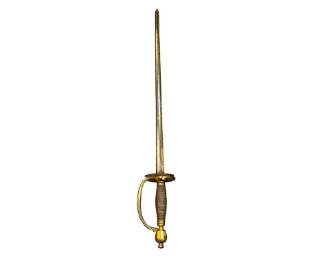 George III double kidney guard sword (damaged), etched to both sides of blade. Wire handle with brass pommel. No scabbard. Bl