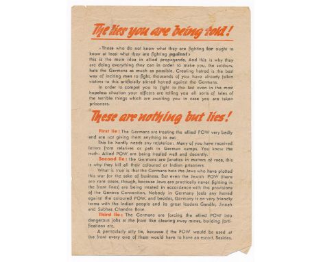 ‘The lies you are being told!’ Second World War Italian Theatre Propaganda leaflet, German aimed at Allied troops, flyer docu