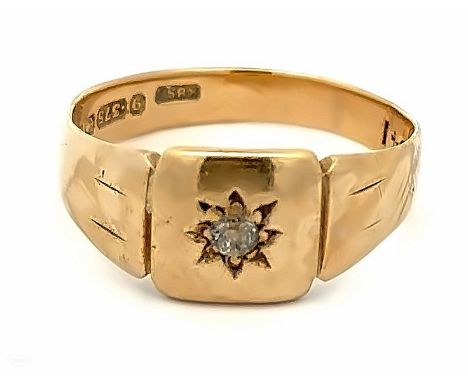 A Victorian signet ring, gypsy set with a single cut diamond. Birmingham hallmarks for 1864.Please see sale description/infor