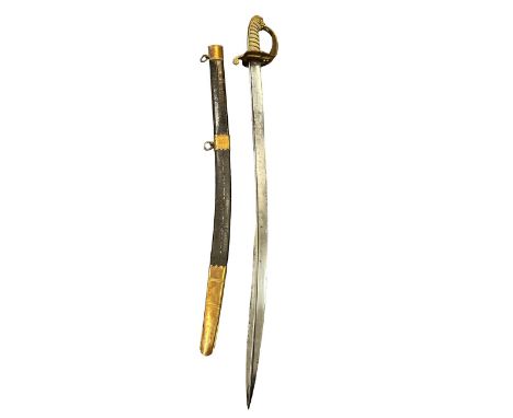 Late 18th Century/Early 19th century Prosser pipe-backed Naval Officer’s Sword, blade with large spear point etched with a ma