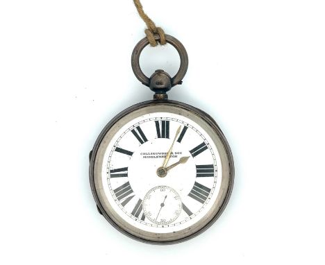 Collingwood & Son Middlesborough; silver cased pocket watch, enamel face that reads ‘Collingwood & Son Middlesborough’.Please