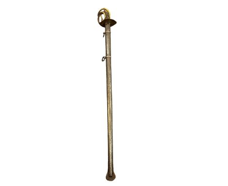 French Waterloo period heavy cavalry troopers sword, single edged spear point blade with double fullers. Brass guard with tri