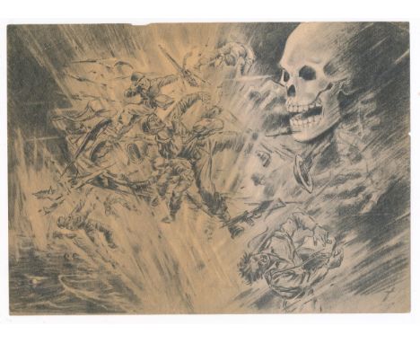 ‘The Po Valley PoW’ Second World War&nbsp; airborne German Propaganda leaflet, Po Valley, front depicts a skeleton coming out