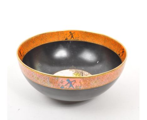 Carlton Ware - A 20th Century circa 1930s Art Deco Carlton Ware ' Moonlight Cameo ' pattern bowl having black ground with ora