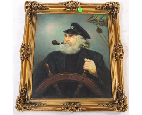 Kim Benson Sea Captain Oil on canvas 74cm x 66cm  Kim Benson is a 20th Century artist. Most of her works are in oil and depic