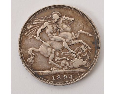 A 19th century Queen Victoria 1894 .925 silver crown coin. The coin with&nbsp;3rd Portrait ( Old Head ) left to obverse, Geor