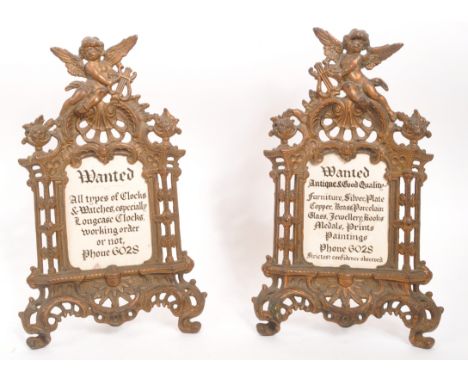 A pair of late 19th Century French decorative brass photo frames with harp playing cherub to top. The frames having ' Beatric