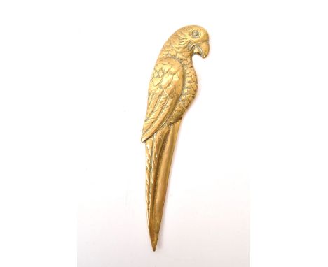 A 20th Century vintage brass letter opener in the form of a parrot. Measuring approximately 19cm x 5cm.&nbsp;