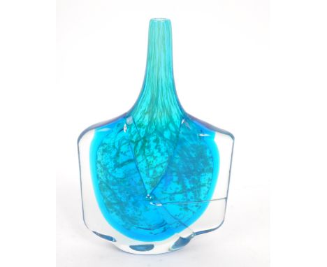 Mdina - A mid 20th century circa 1970s Mdina axe head studio art glass vase. The vase having a long tapered neck, featuring b