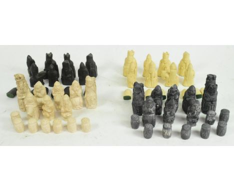 Isle of Lewis - Two sets of Isle of Lewis chess pieces modelled after the 12th Century Medieval Scottish set, comprising of a