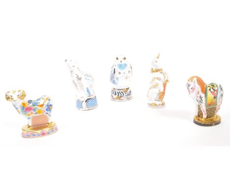 Royal Worcester - A collection of five porcelain china Royal Worcester candle snuffers. Comprising of Snowy Owl, Polar Bear, 