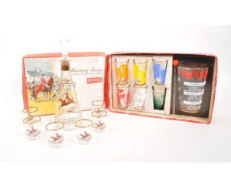 Stratton - A collection of 20th Century vintage glassware comprising of Stratton decanter and shot glasses with Hunting Scene