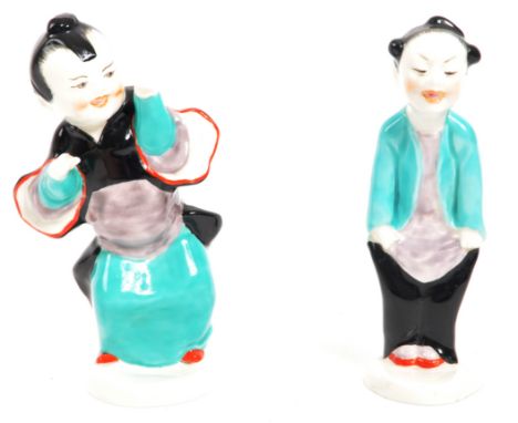 Royal Worcester - Two mid 20th Century porcelain china hand painted Royal Worcester figurines from the Chinoiserie Children c
