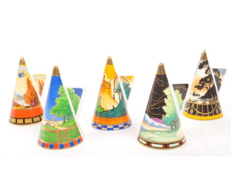 Royal Worcester - A collection of five 20th Century Art Deco style porcelain china Royal Worcester candle snuffers commemorat