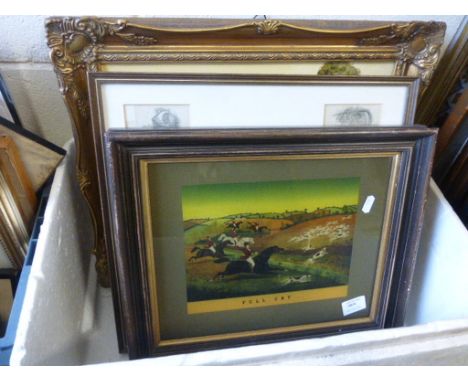 A collection of prints and pictures including hunting interest 