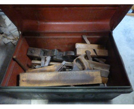 Victorian tin trunk containing various Victorian tools
