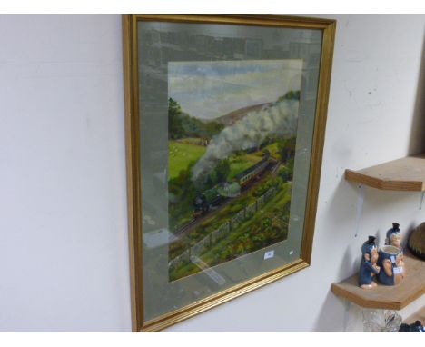 Locomotive Interest - Framed oil painting of a steam engine in the North Yorkshire moors