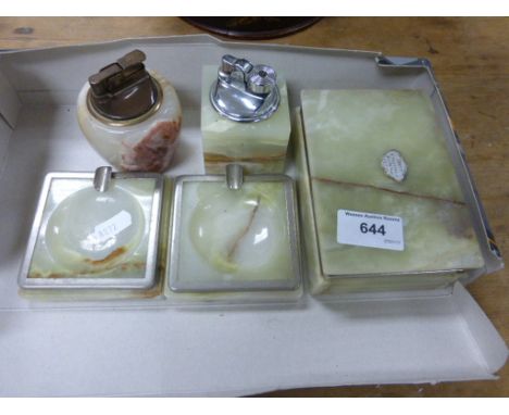 Five pieces of onyx include an astray, lighter and a cigarette box