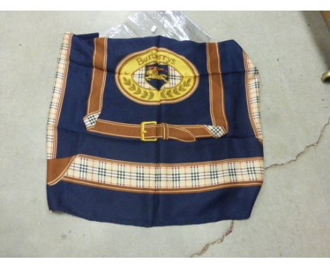A navy blue vintage Burberry silk scarf 