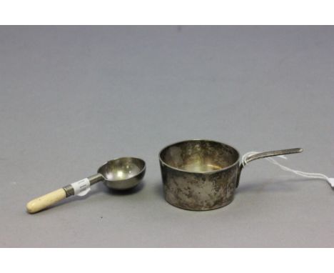 Silver Plated Brandy Saucepan together with a Silver Plated Miniature Ladle with Bone Handle