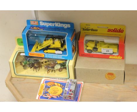 Five boxed diecast vehicles to include Matchbox Superkings K-42, Solido Toner Gam etc
