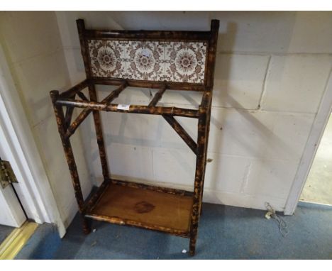 Victorian pine umbrella stick stand with tiled back