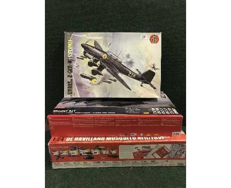 Three Airfix models - All 1:24 scale including a DA Havilland mosquito, BAE Sea Harrier etc, all parts boxed