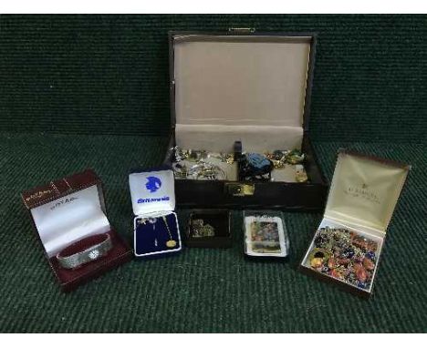 A box of costume jewellery and a lady's Rotary wrist watch 