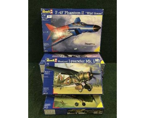 Five Revell model kits - 1:32 scale including AC Tiger Moth, F-AF Phantom II, Tornado etc. all parts boxed