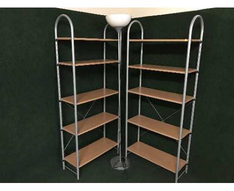 Two sets of open shelves and an up-lighter 