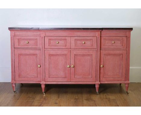 A painted sideboard, of recent manufacture, with a faux marble top, 150cm wide52cm deep84cm high
